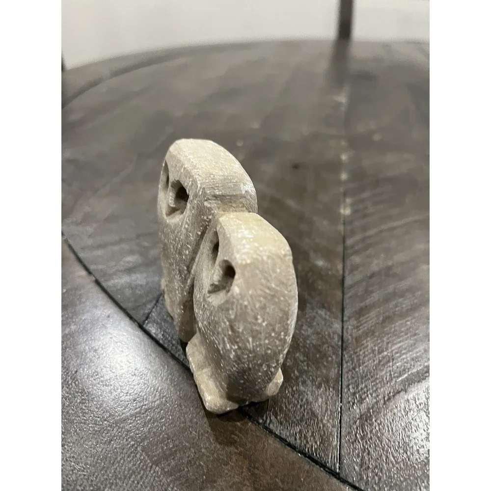 Vintage MCM‎ Russian Stone Owl Pair Carving Figurine Handcrafted Soapstone 3